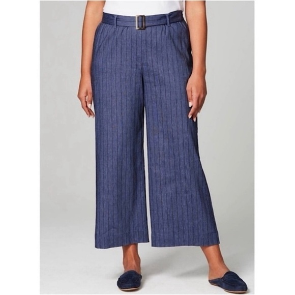 J. Jill Linen Women’s Jenna Stretch Belted Wide Leg Crop Pants Blue Size Small - Picture 1 of 10
